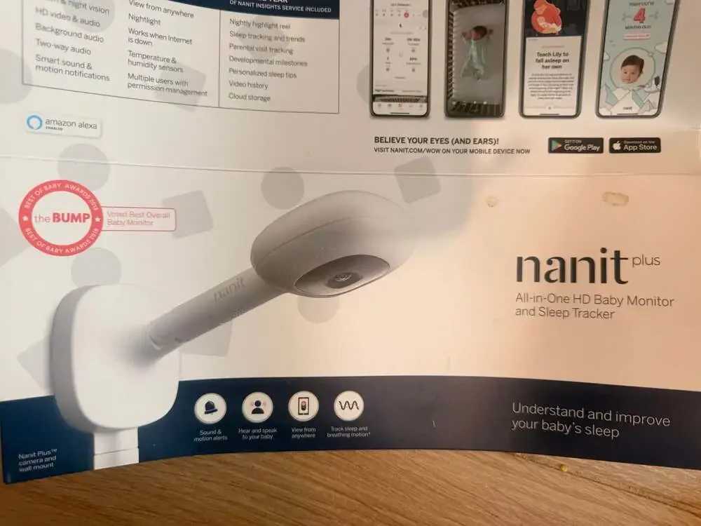 Nanit White Baby Monitor  Camera and Cables, three 0-3 mo wraps & multi function